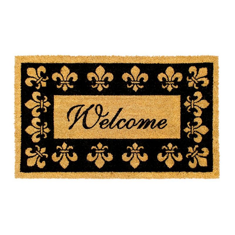 RugSmith Machine Tufted Welcome Fleur De Les Coir Doormat