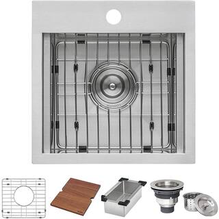 Ruvati Siena 16 Gauge Stainless Steel 15 in. x 15 in. 1-Hole Drop-in Workstation Bar Sink RVH8215