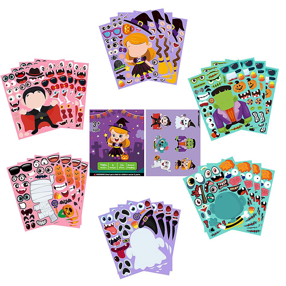 24 Pcs Halloween Stickers Halloween Party Games for Kids Ghost Witch Vampire DIY Funny Stickers Halloween Party Favors