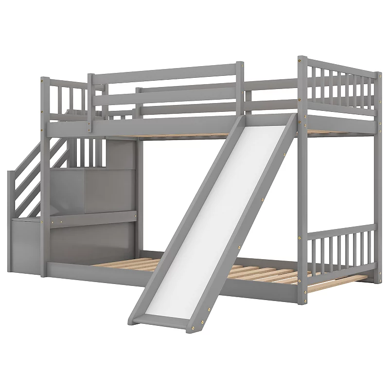 Merax Twin over Twin Bunk Bed with Convertible Slide and Stairway