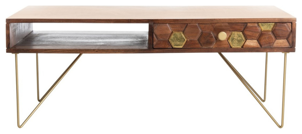 Lester Coffee Table Walnut/ Brass   Midcentury   Coffee Tables   by Peachtree Fine Furniture  Houzz