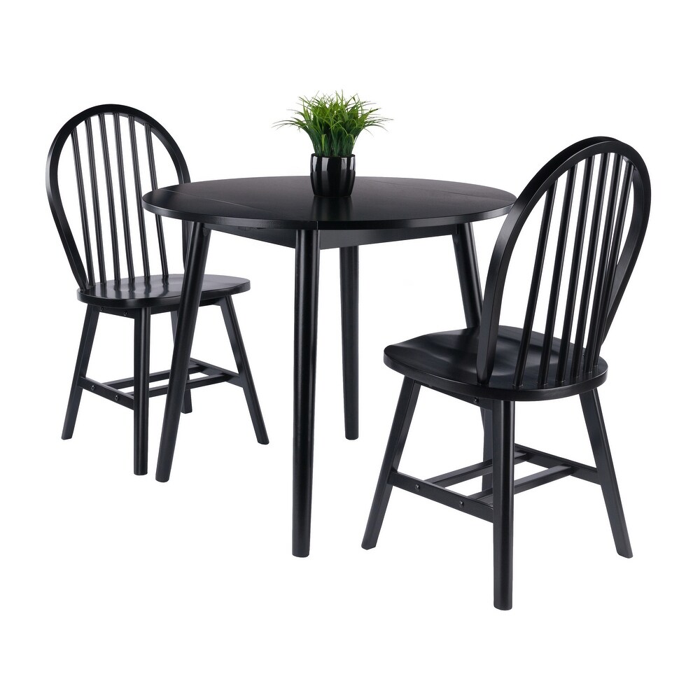 Moreno 3 Pc Drop Leaf Dining Table with Windsor Chairs  Black