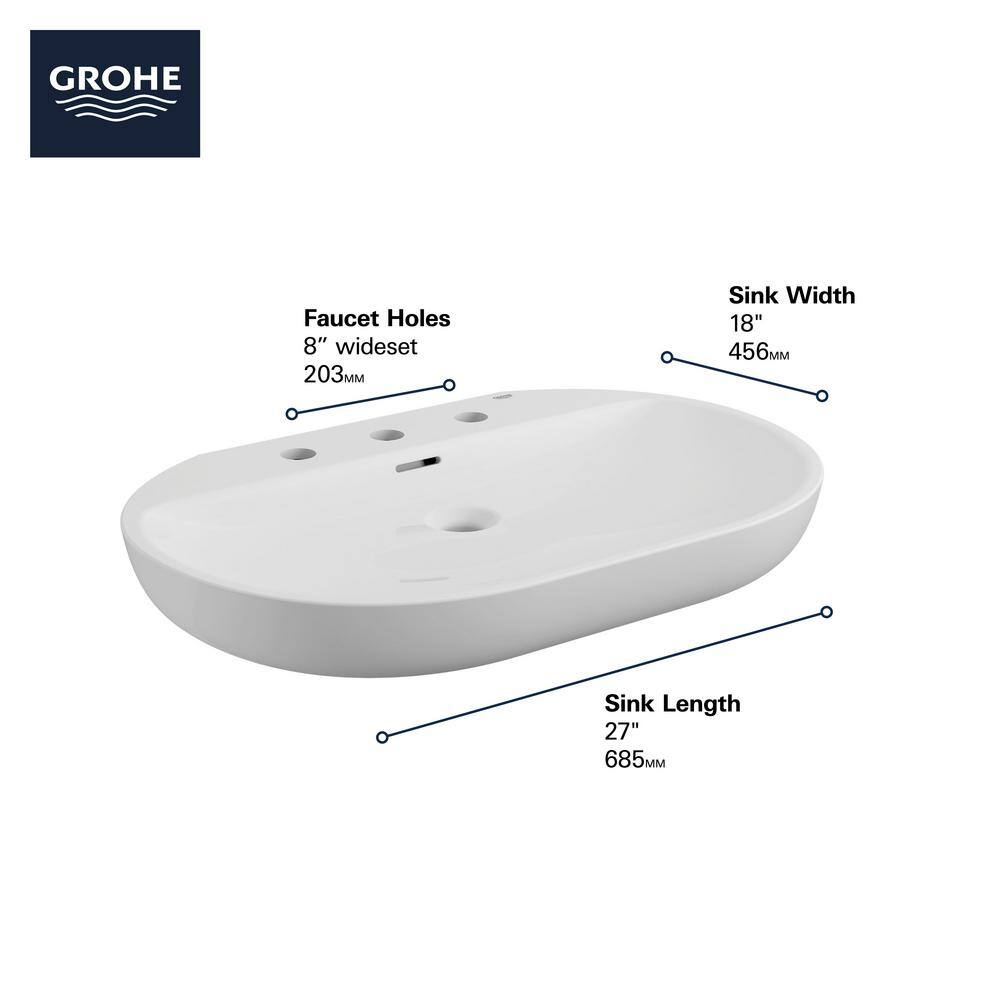 GROHE Essence Wall Mounted Fireclay 3-Hole Bathroom Sink in Alpine White 39668000