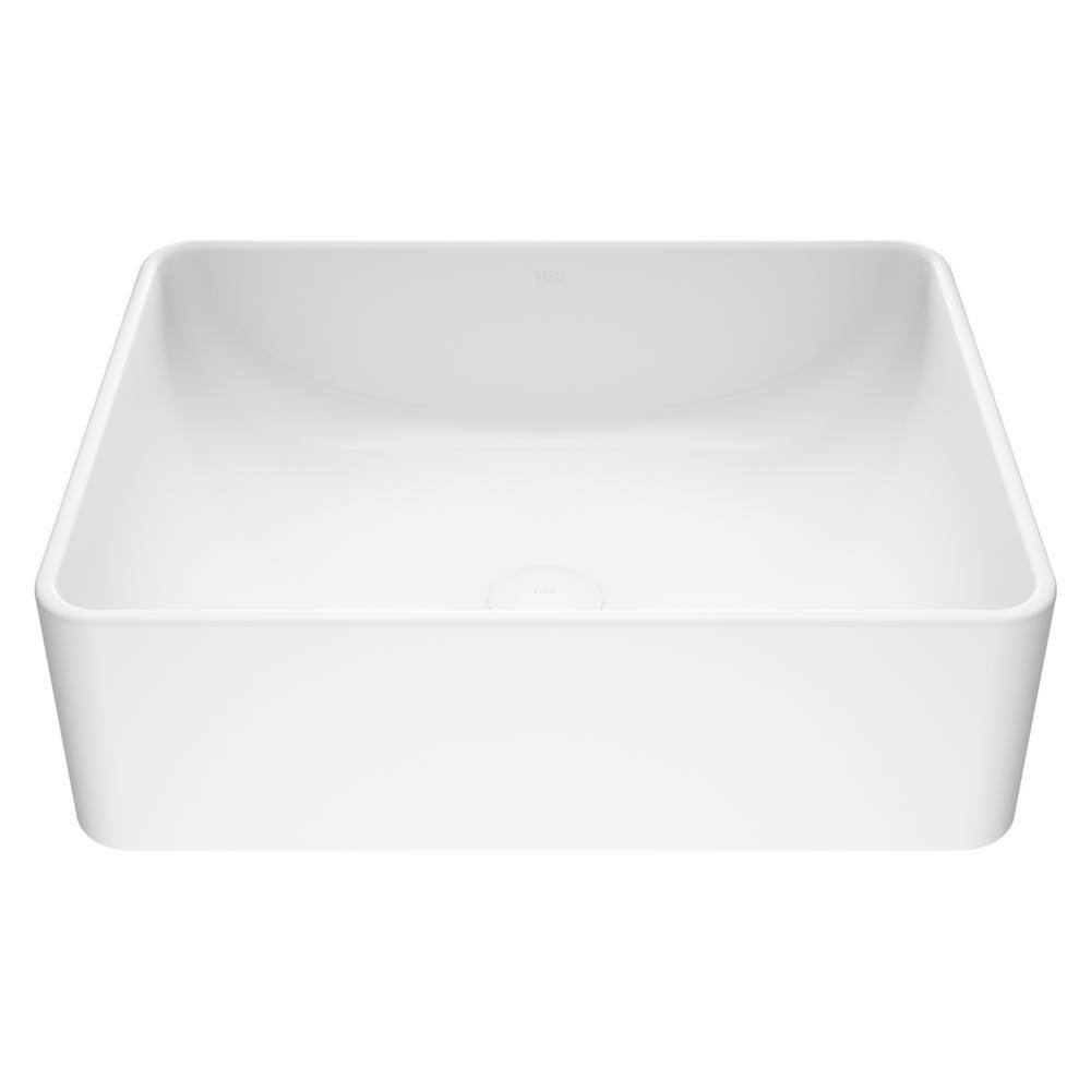 VIGO Amaryllis Modern White Matte Stone 20 in. L x 14 in. W x 7 in. H Rectangular Vessel Bathroom Sink VG04005