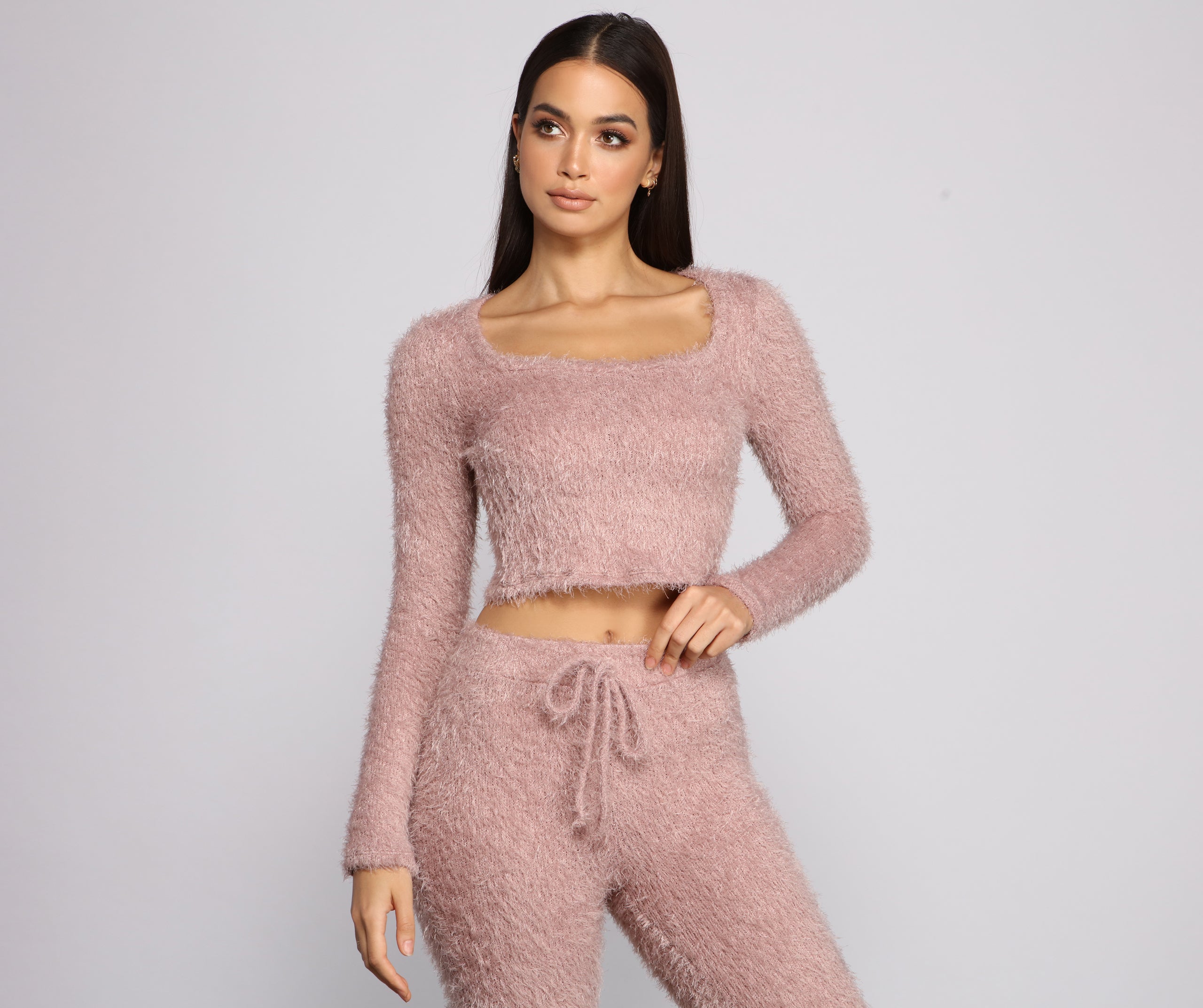 Long Sleeve Eyelash Knit Pajama Top