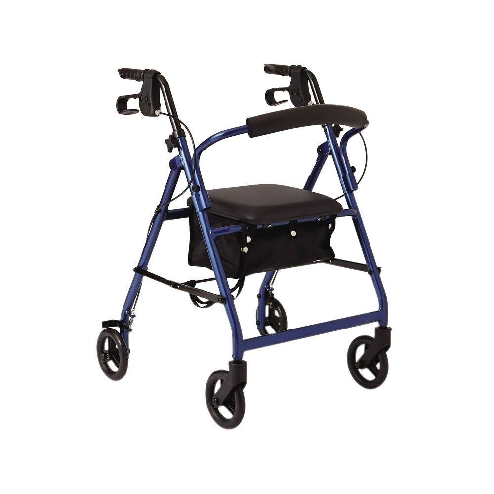 Medline Aluminum Lightweight Folding 4-Wheel Rollator in Blue MDS86850EB