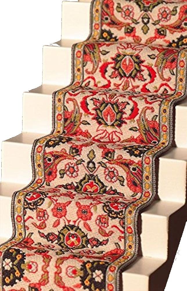 Dolls House Woven Stair Carpet Runner Red Green Miniature Flooring