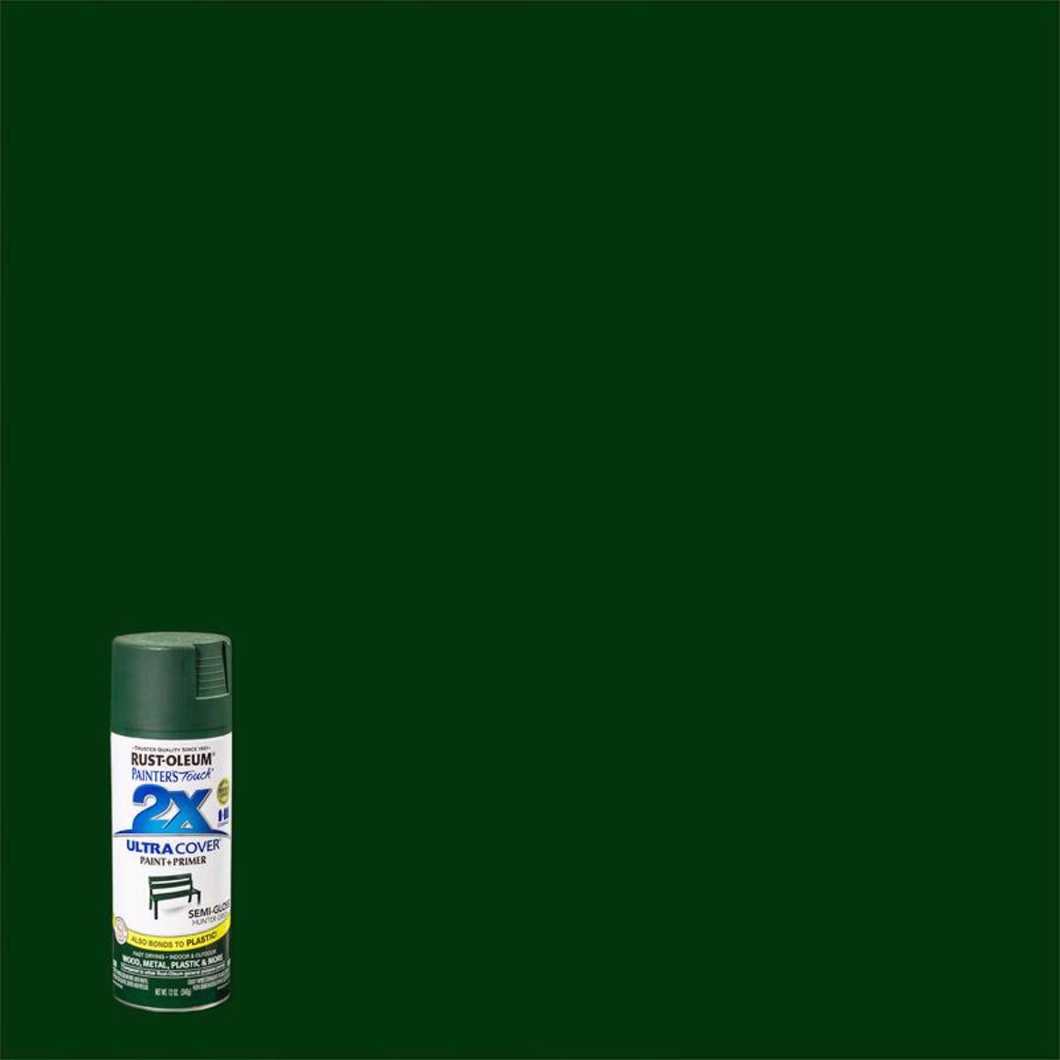 Rust-Oleum Painter\u0027s Touch 2X Ultra Cover Semi-Gloss Hunter Green Paint+Primer Spray Paint 12 oz