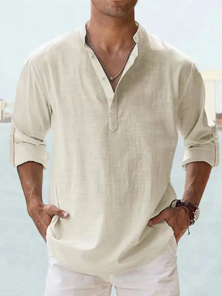 Men's ice cream cotton linen casual long-sleeved shirt-Buy 2 Free Ship