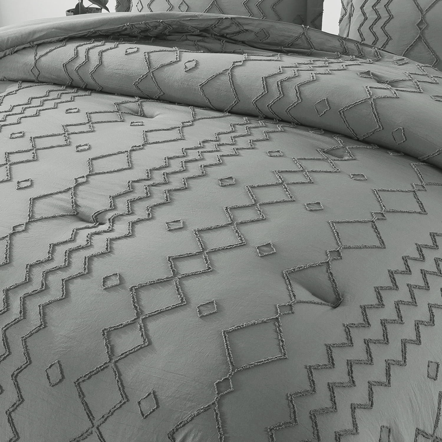 JML 3 Piece Comforter Set Queen，1 Comforter，2 Pillowcases，Geometric Tufted Comforter Set