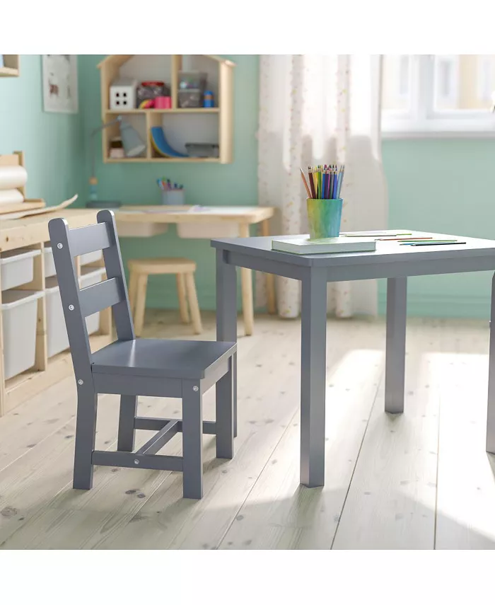 EMMA+OLIVER Kids 3 Piece Solid Hardwood Table And Chair Set For Playroom Kitchen