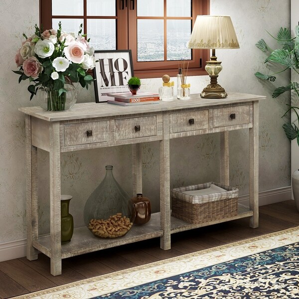 Entryway Table Console Table with Drawer and Bottom Shelf for Living Room