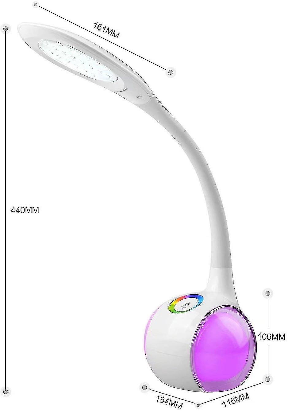 Kids Desk Lamp With 256 Rgb Nightlight，bedside Lamp Dimmable， Touch For Color Light And 3 Brightness Levels，5w， White