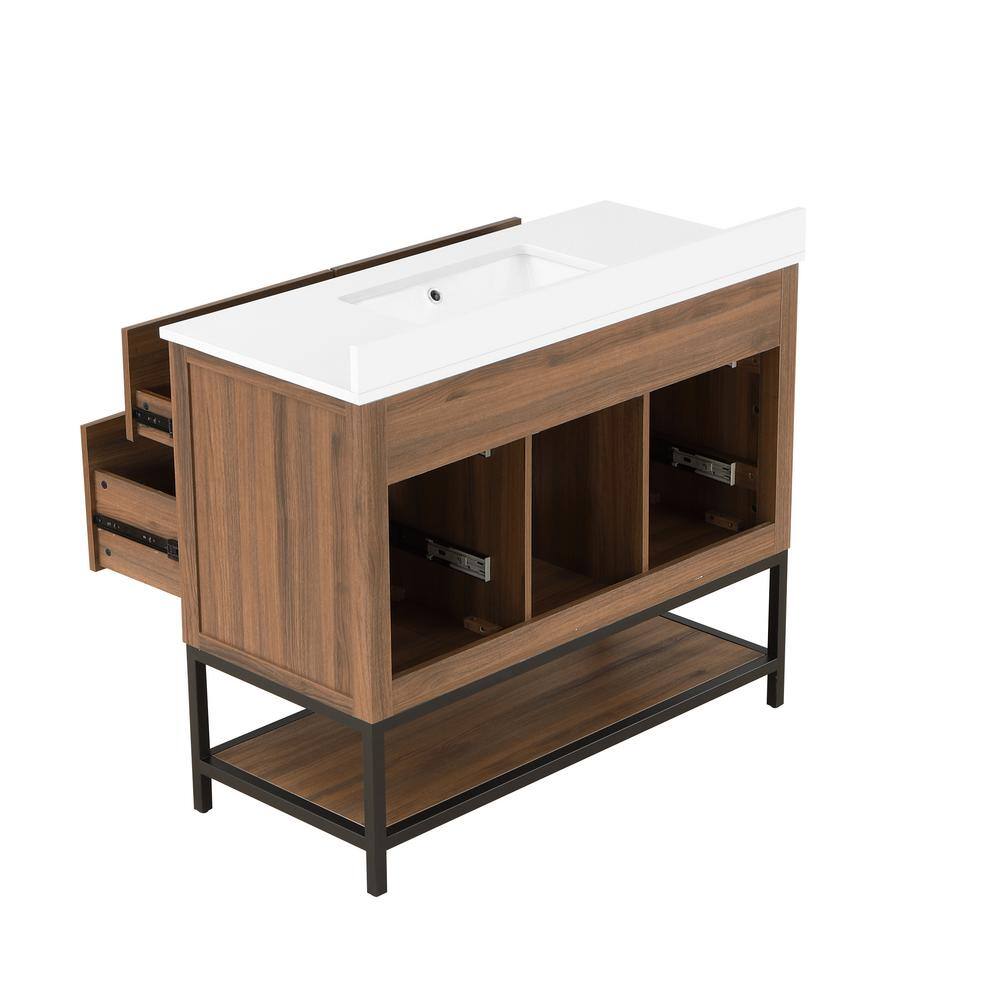 Home Decorators Collection Corley 42 in. W x 19 in. D x 34.50 in. H Freestanding Vanity in Spiced Walnut with White Engineered Stone Top Corley 42SW