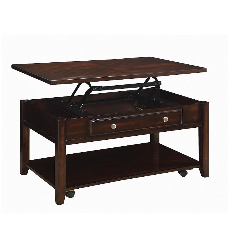 Modern Lift Top Wooden Coffee Table With Storage and Shelf， Walnut Brown