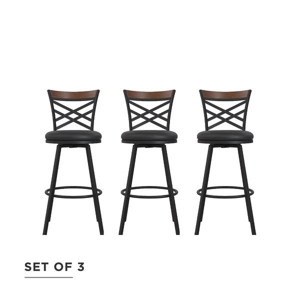 Lesley Adjustable Swivel Barstool， Black Faux Leather， Set Of 3