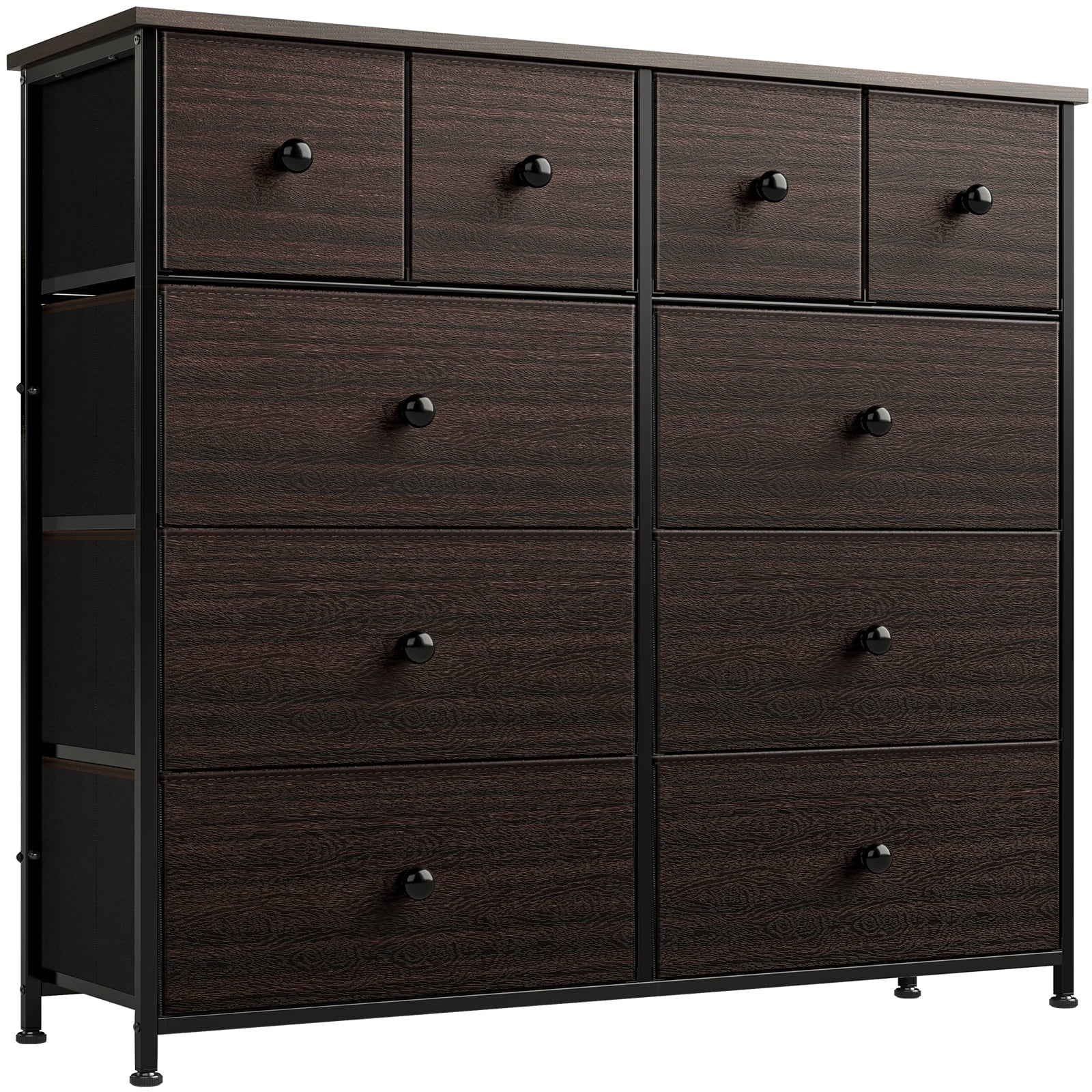 REAHOME Dressers for Bedroom with 10 Drawer Fabric Chest of Drawers Storage Drawer Unit Tower Luxury Leather Finish Rustic Brown