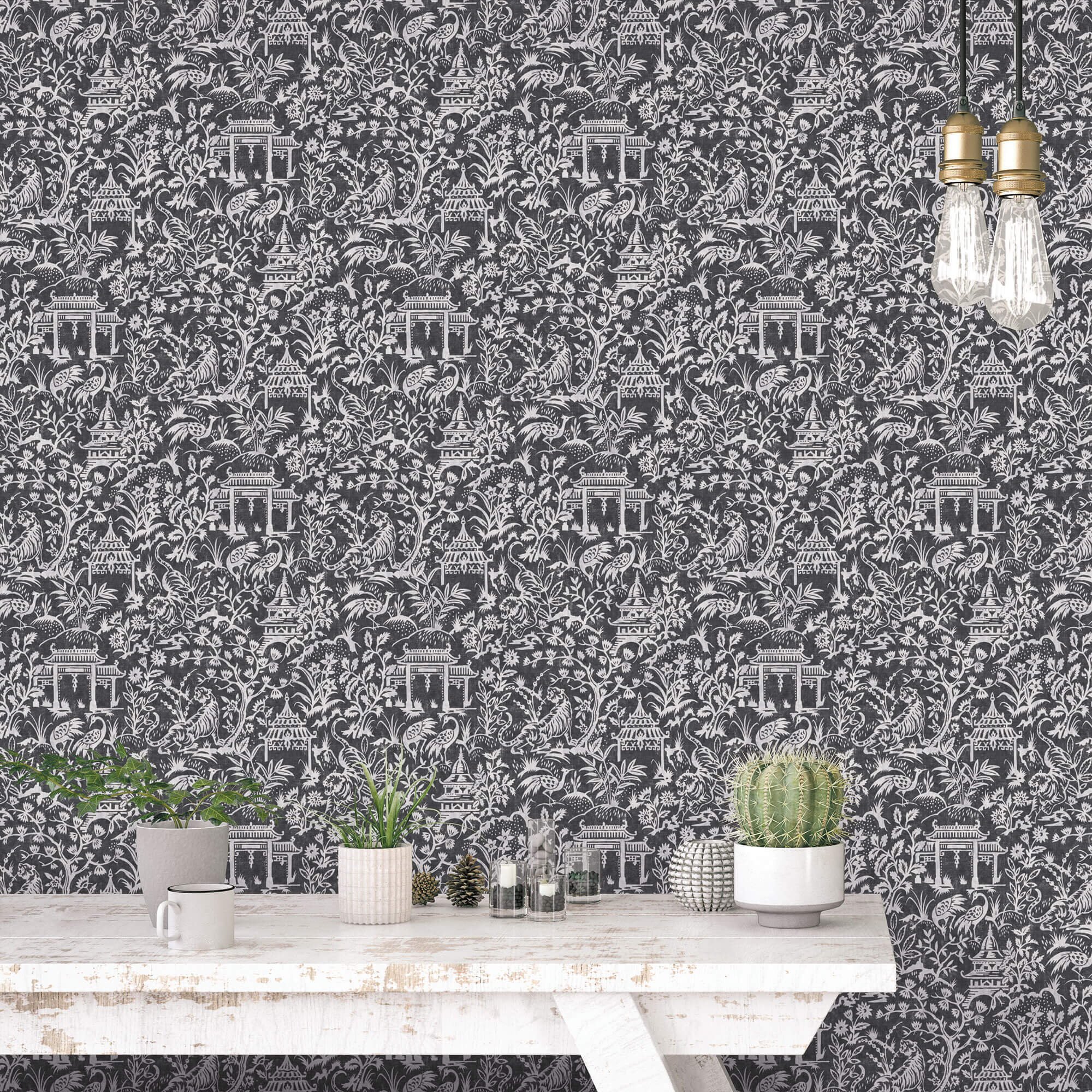 Garden Toile Black Wallpaper from the Secret Garden Collection