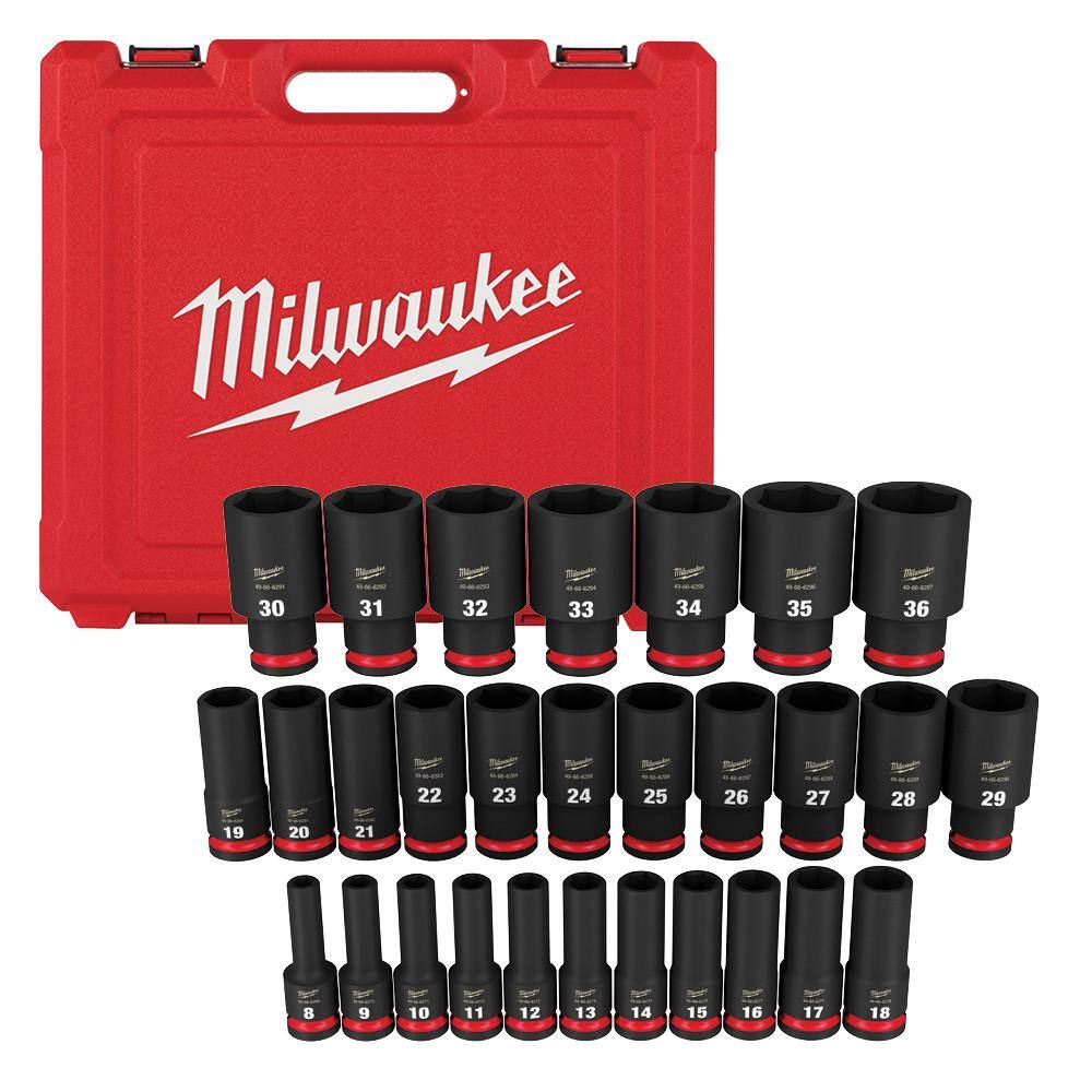 MW 12 in. Drive Ratchet and SHOCKWAVE 12 in. Drive Metric 6 Point Impact Socket Set (30-Piece) 48-22-9012-49-66-7015