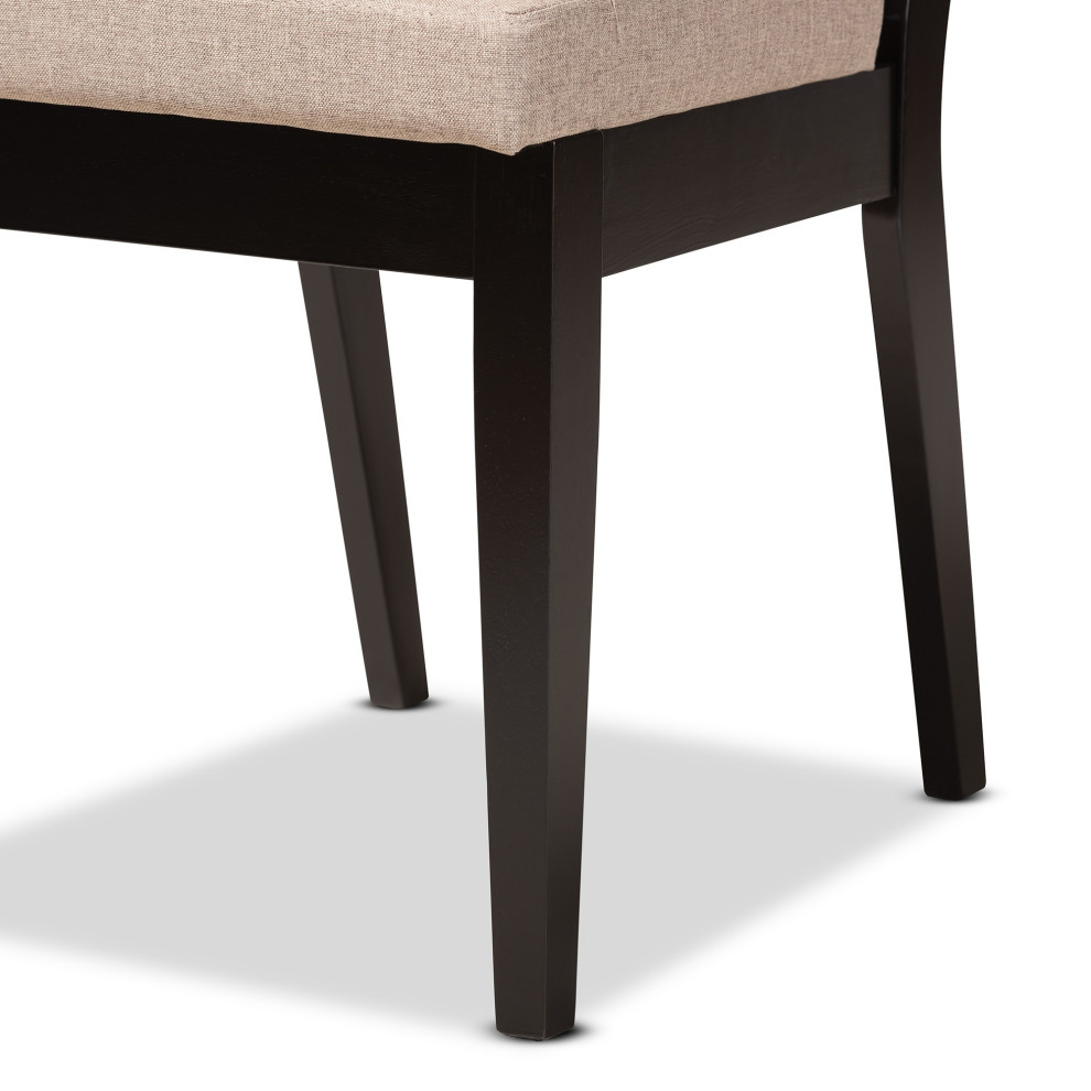 Sand Fabric Upholstered And Dark Brown Finished Wood Dining Chairs  Set of 2   Transitional   Dining Chairs   by VirVentures  Houzz