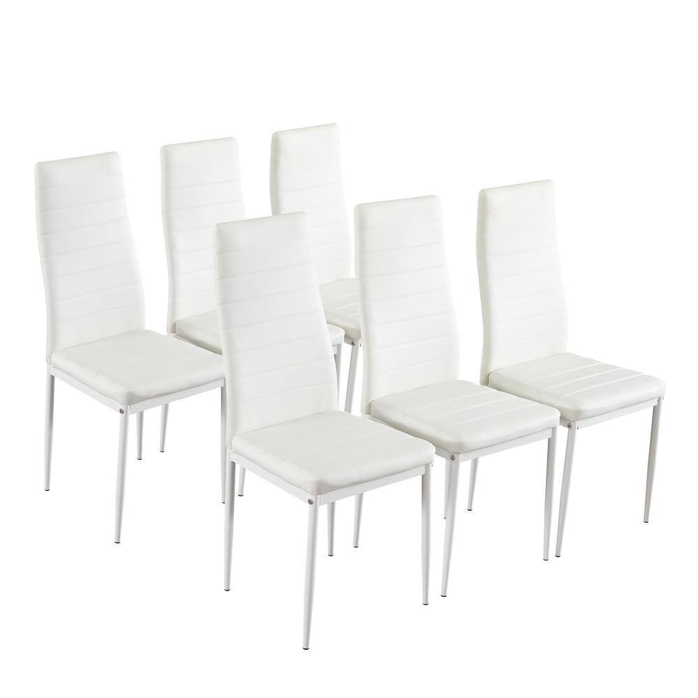 Karl home White PU Leather Metal Side Chair Dining Chairs (Set of 6) 303868581552