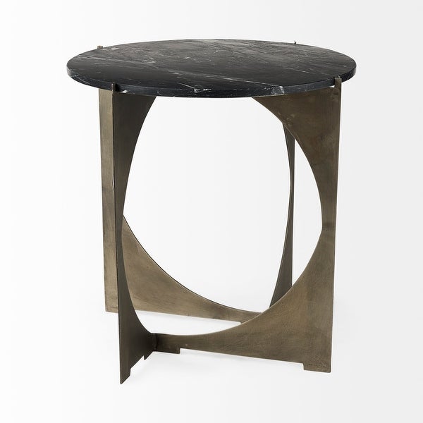 Reinhold II Black Marble Top w/Iron Base Side Table - 13