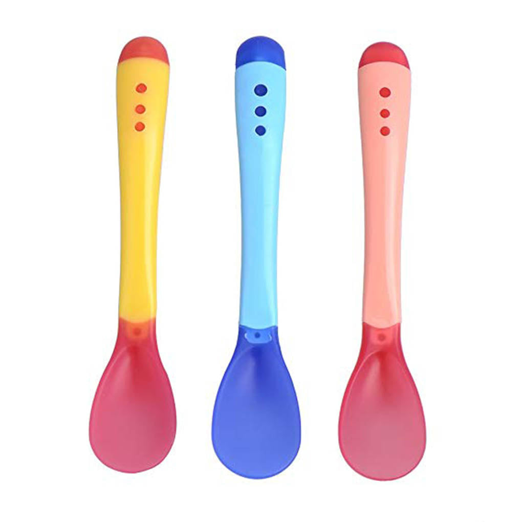 3pcs Small Toddlers Utensils Plastic Baby Spoons Infant Feeding Tool Heat Sensitive Kids Tableware