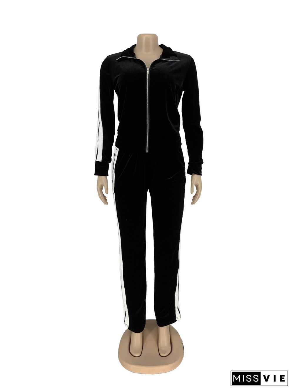 Women Side Striped Zipper Top Pants 2 Piece Sweatsuit Outfits