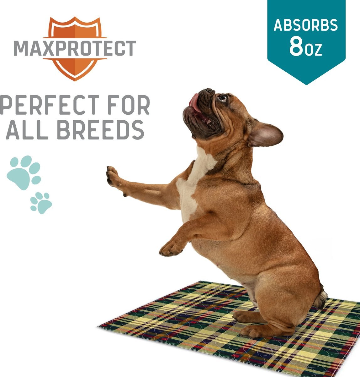 Chew + Heal MaxProtect Tartan Plaid Patterned Reusable Dog Pee Pads， 18-in