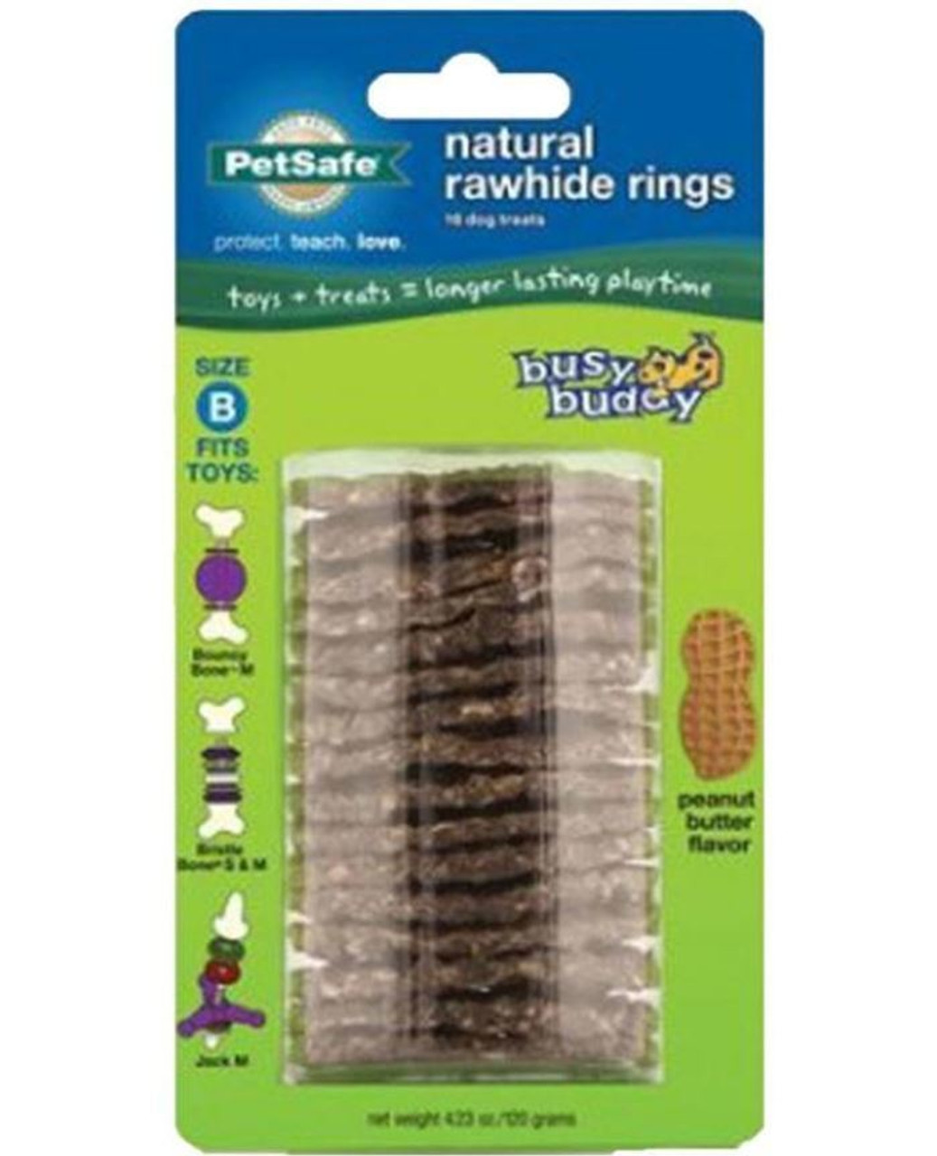 Busy Buddy Natural Rawhide Peanut Butter Rings Dog Treats， Medium