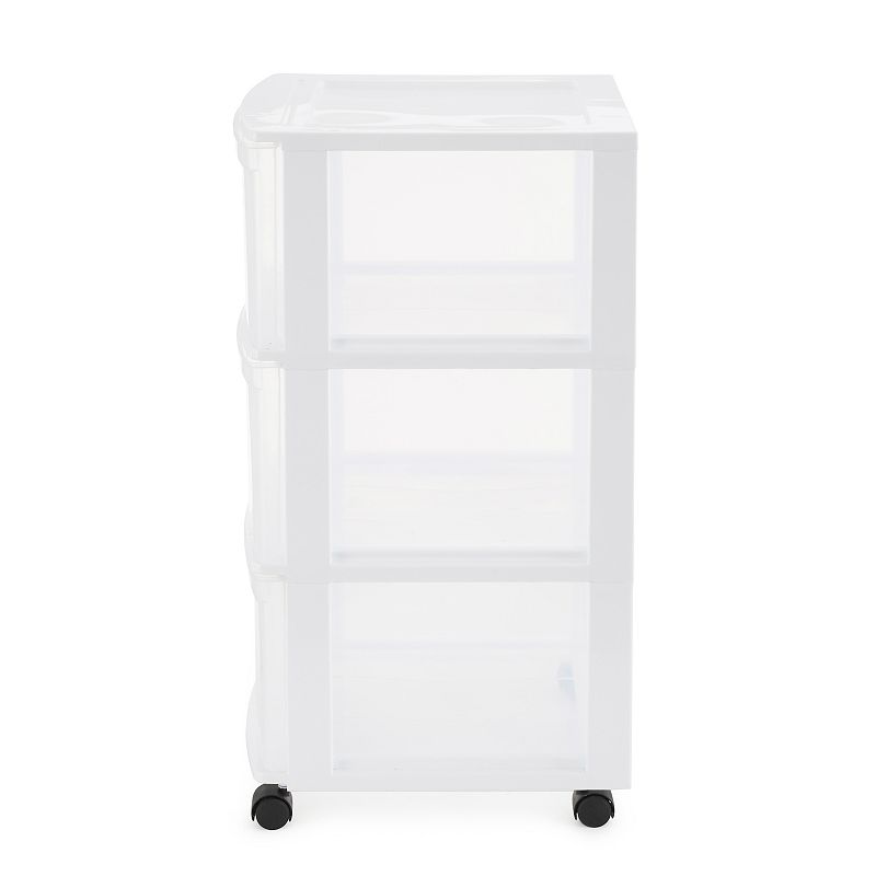 Gracious Living Resin Clear 3 Drawer Storage Chest System with Casters， White