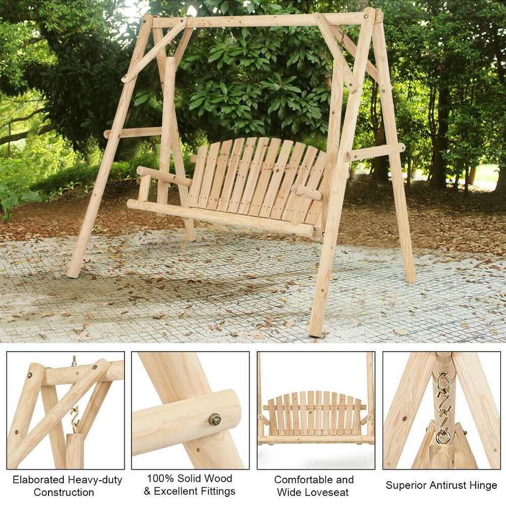 Costway A Frame Wooden Porch Swing Outdoor garden rural Torched Log