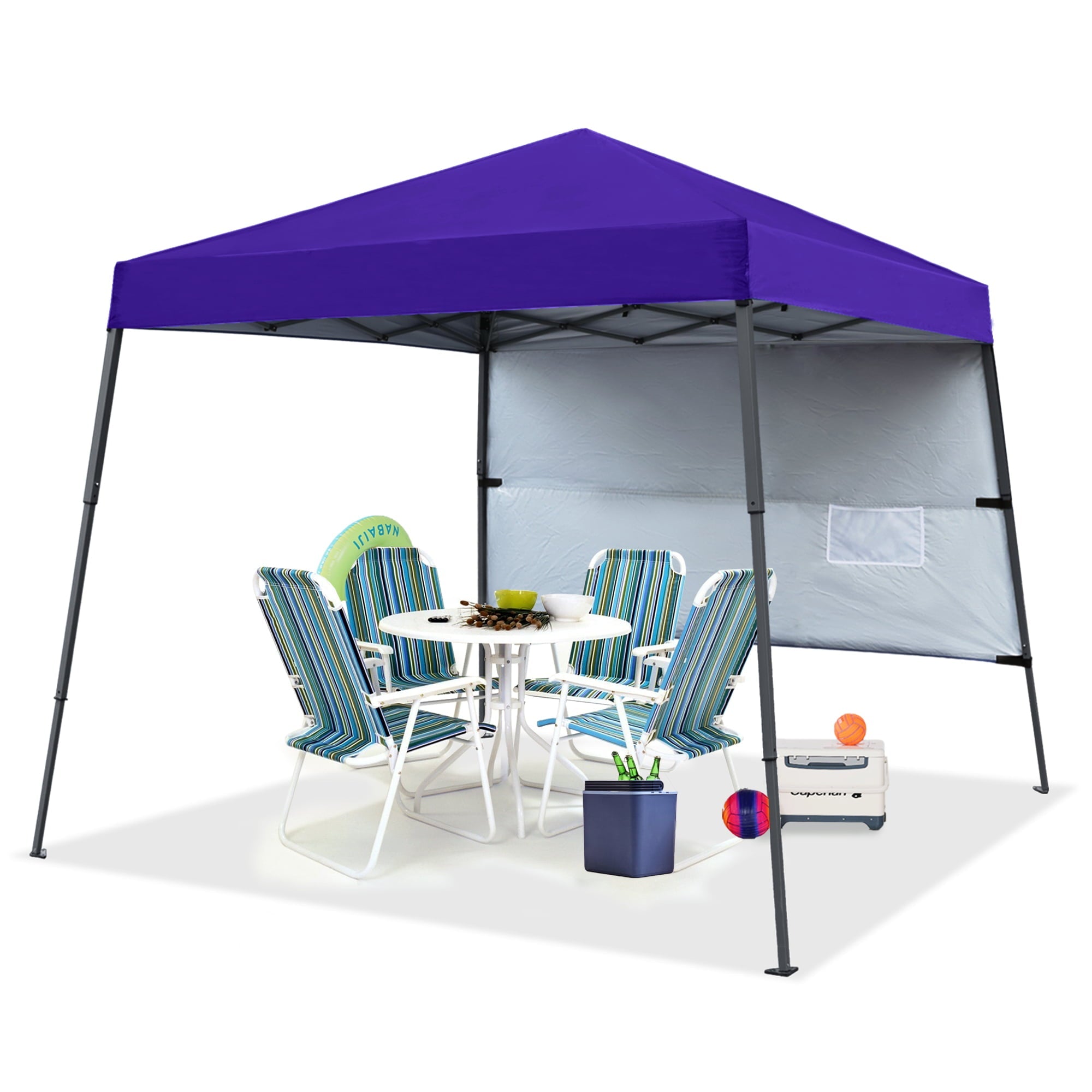 ABCCANOPY 10 ft x 10 ft Outdoor Pop up Slant Leg Canopy Tent with 1 Sun Wall and 1 Backpack Bag - Purple