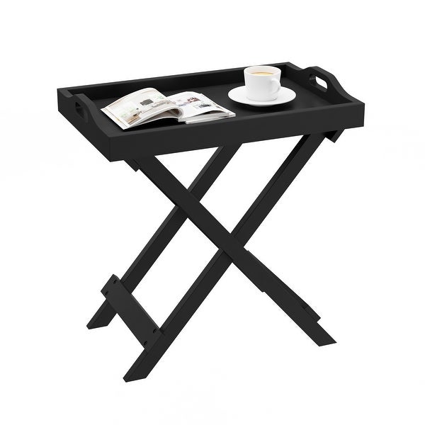 Lavish Home Folding End Table Wooden Stand with Removable Tray - 22 x 12.5 x 23