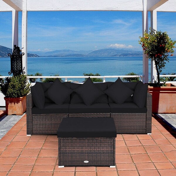 4 Pcs Ottoman Garden Deck Patio Rattan Wicker Furniture Set Cushioned Sofa - 29