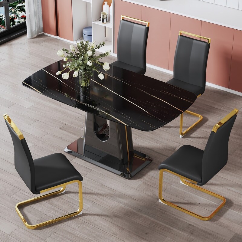 Modern imitation marble tabletop Dining table with MDF U shaped legs