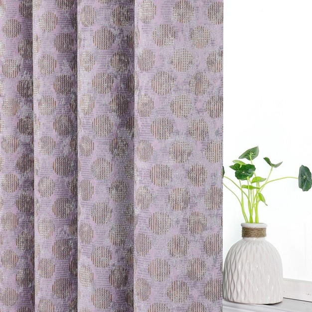 Kate Aurora 2 Piece Contemporary Chic Metallic Abstract Circles Light Filtering Grommet Top Curtains