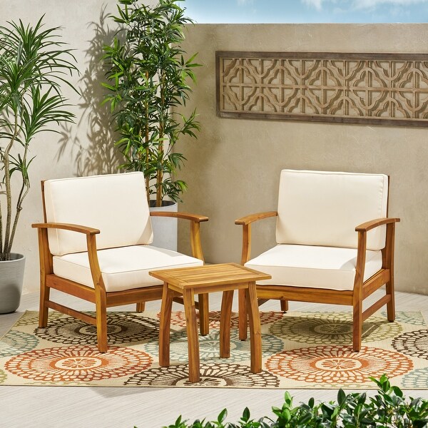 Perla Outdoor Acacia Cushioned 3piece Chat Set by Christopher Knight Home