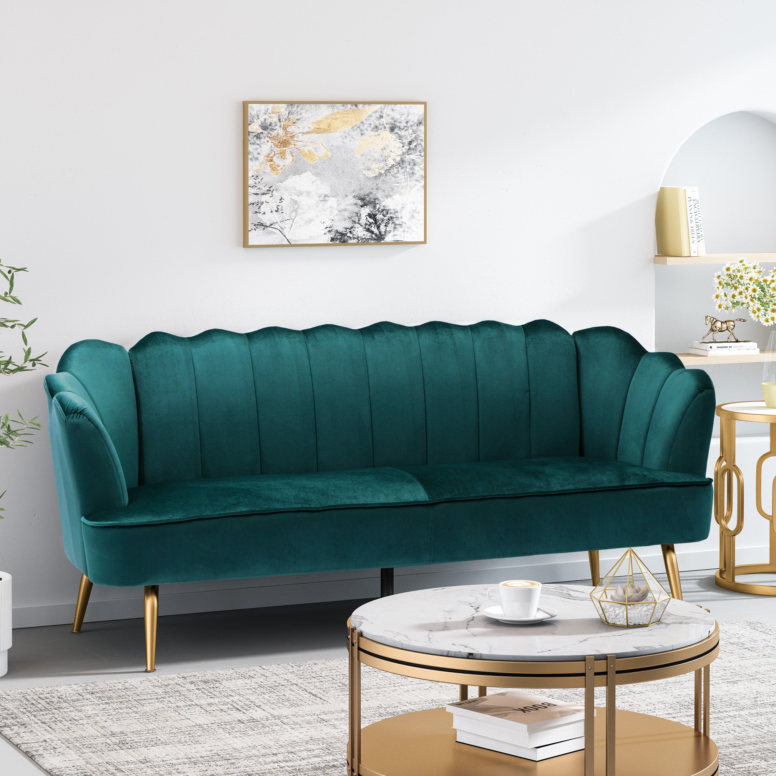 Ohnstad Modern Glam Velvet Channel Stitch 3 Seater Shell Sofa