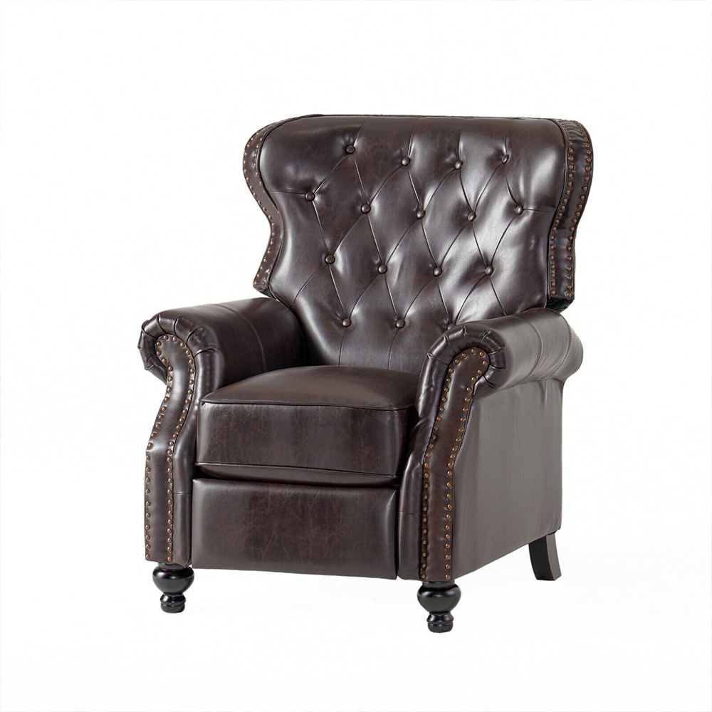 Contemporary Tufted Recliner with Nailhead Trim Brown   36\