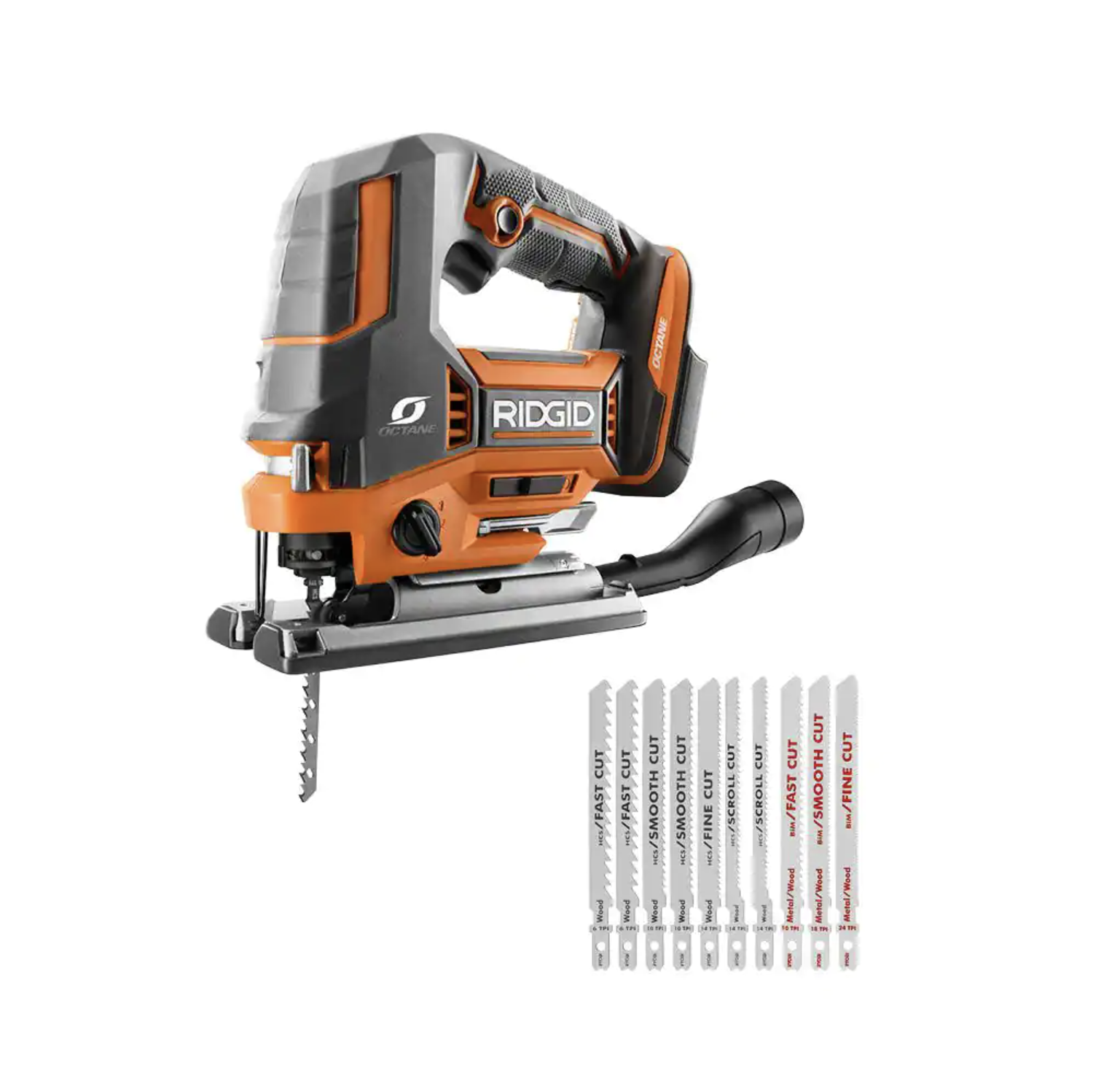 Ridgid 18V OCTANE Brushless Cordless Jig Saw Tool Only with All Purpose Jig Saw Blade Set (10-Piece)