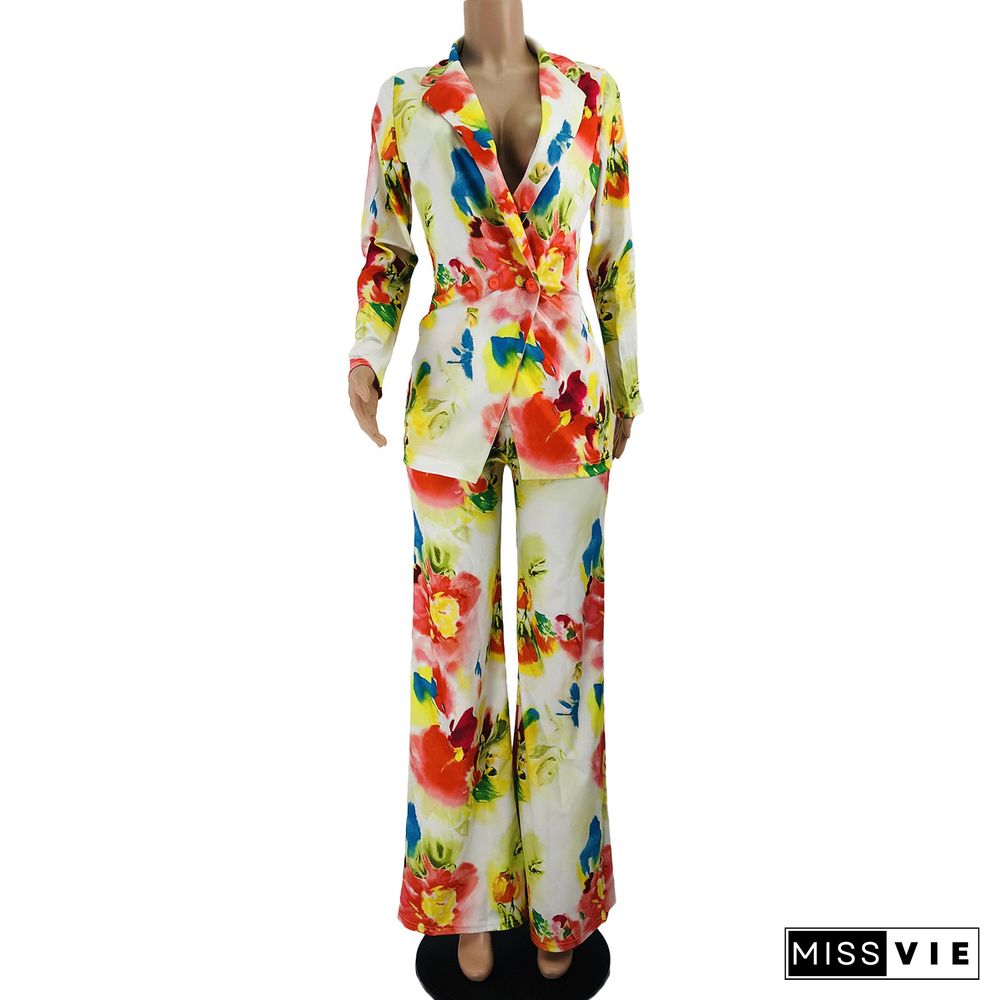 New Autumn Ins Printed Wide-leg Pants Suit Two-piece Suit