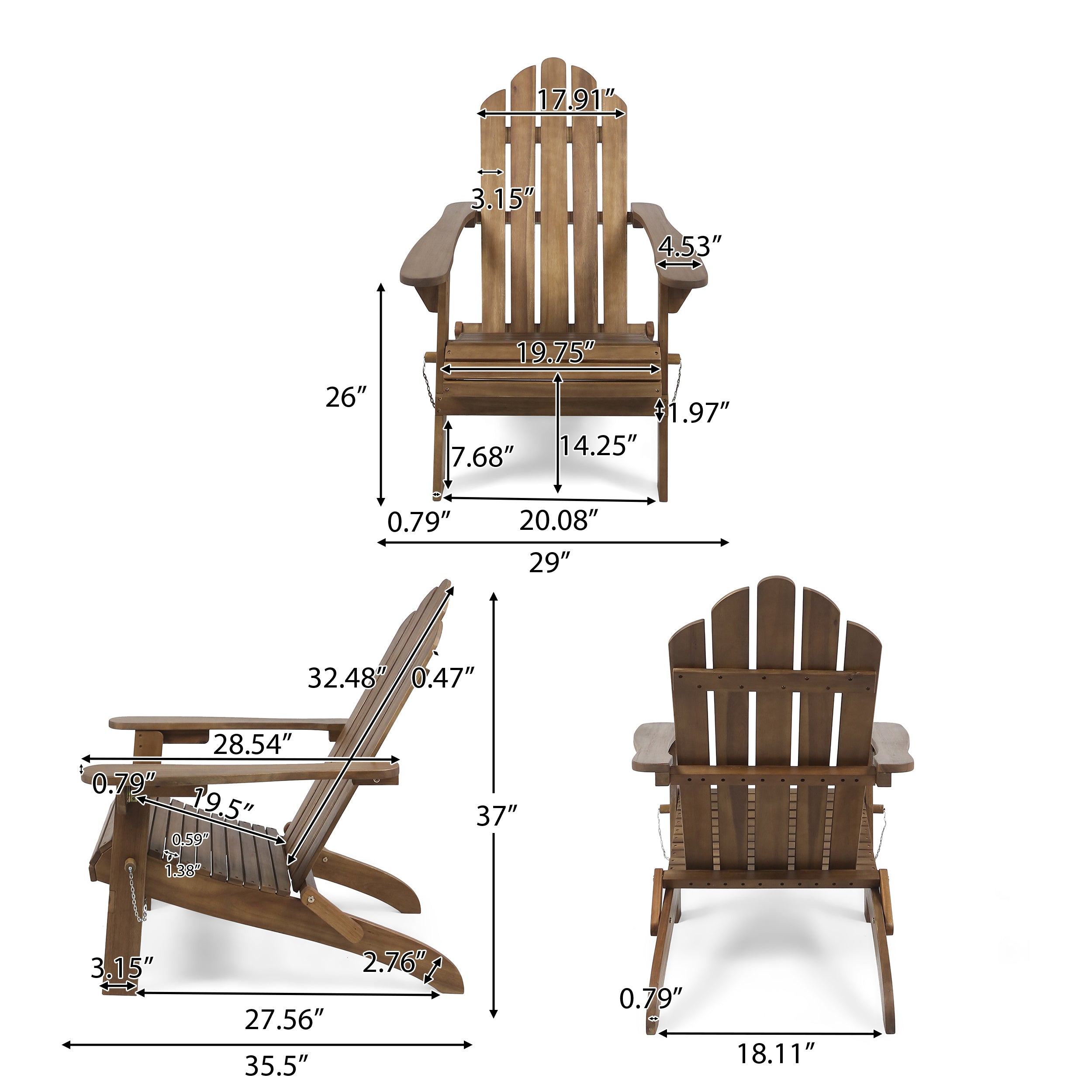 Cara Outdoor Acacia Wood Foldable Adirondack Chairs, Set of 2