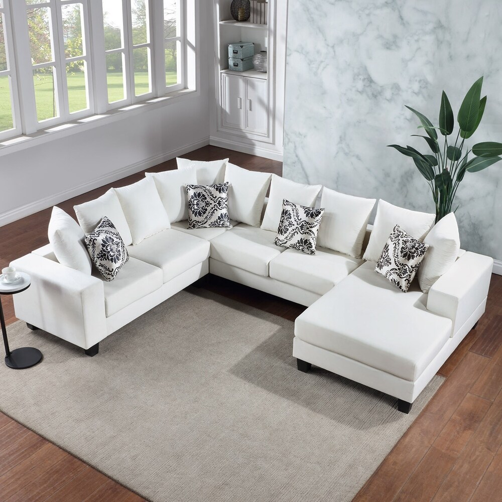 U Shape Sectional Sofa Velvet Corner Couch with Chaise Lounge and Lots of Pillows Included for Living Room