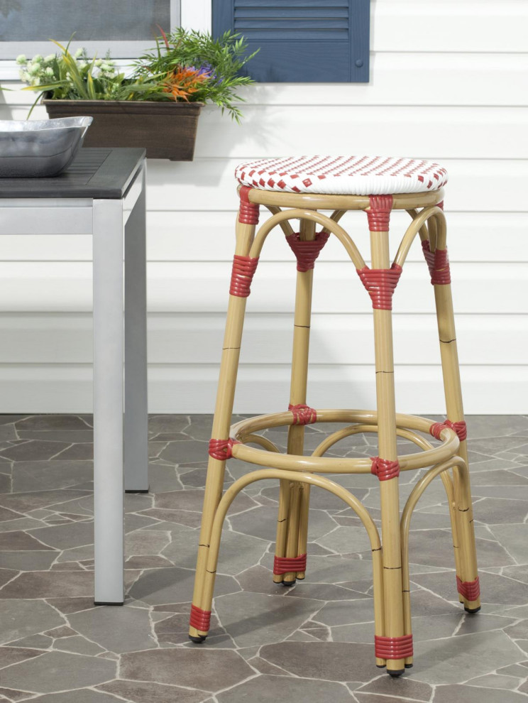 Jaxon Indoor Outdoor Bar Stool Red Set of 2   Tropical   Outdoor Bar Stools And Counter Stools   by Peachtree Fine Furniture  Houzz