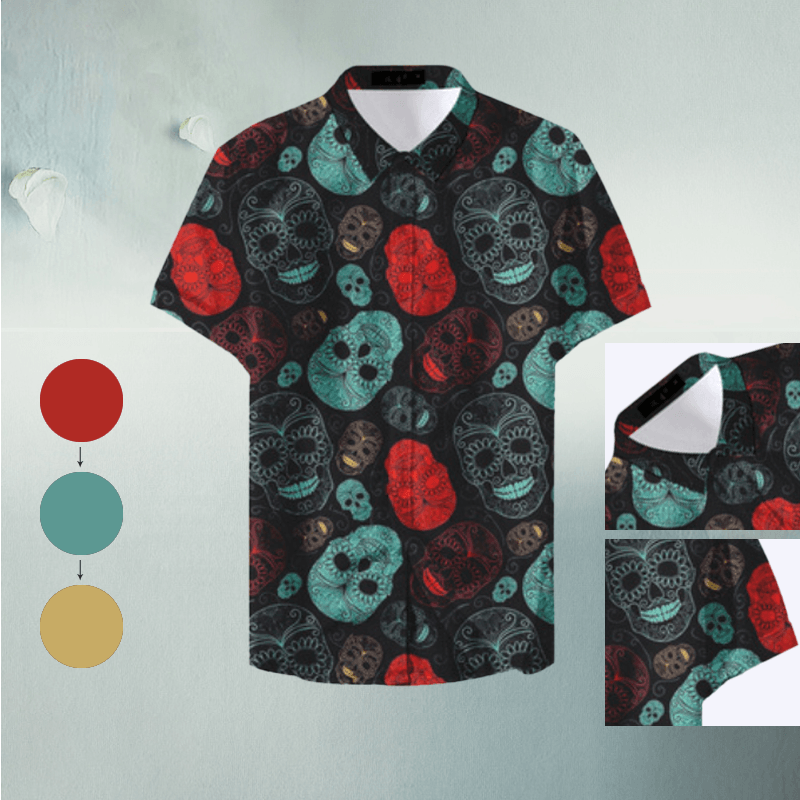 Casual  V Neck Skull Print Shirt