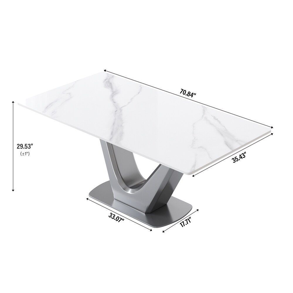 Classic Marble Dining Table Sintered StoneTable Top with Grey Pedestal