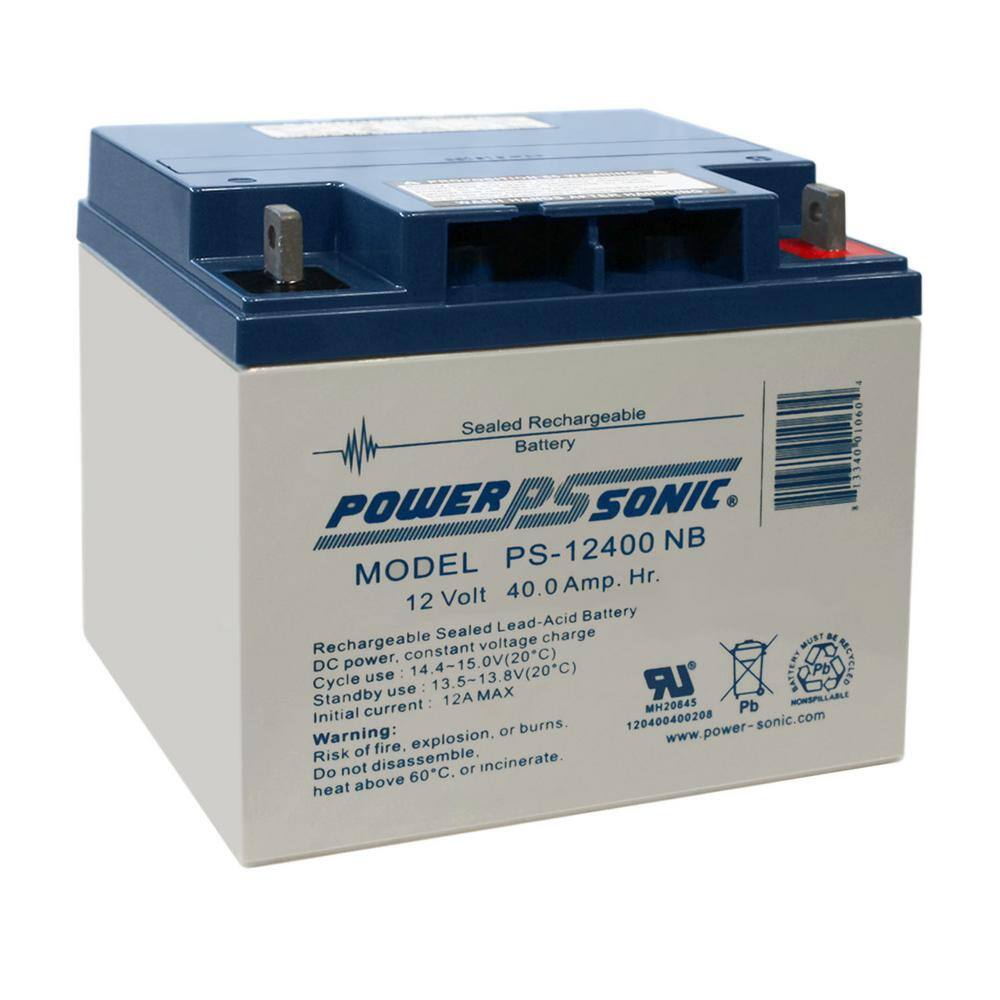 Power-Sonic 12-Volt 40 Ah Nut and Bolt Terminal Sealed Lead Acid (SLA) Rechargeable Battery PS-12400