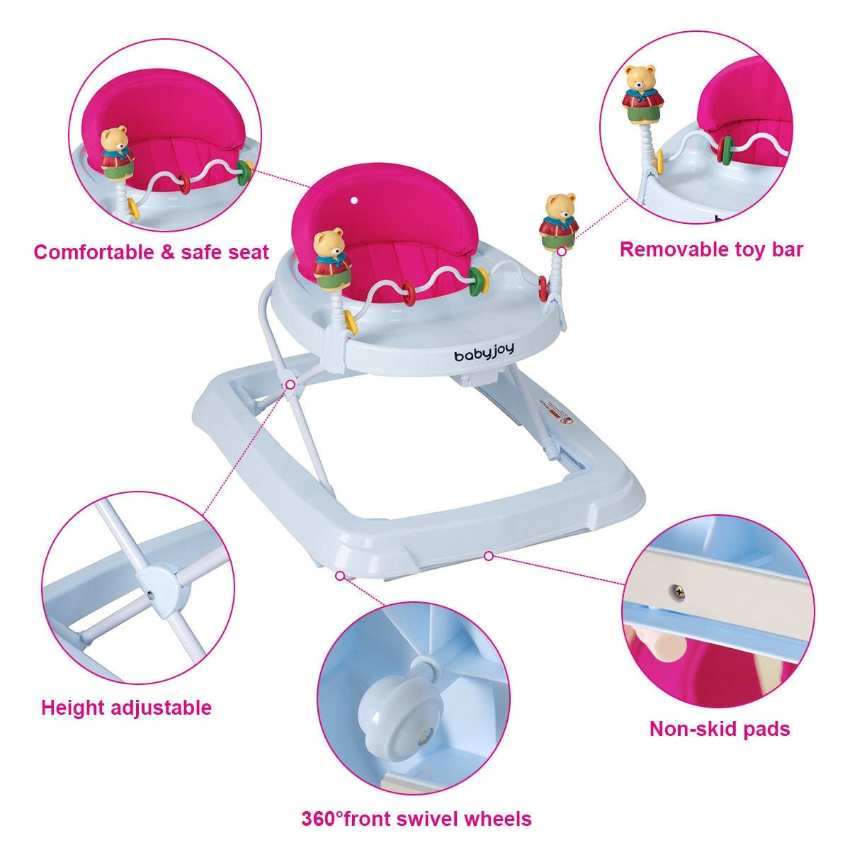 Baby Walker, Foldable Activity Walker Helper with Adjustable Height