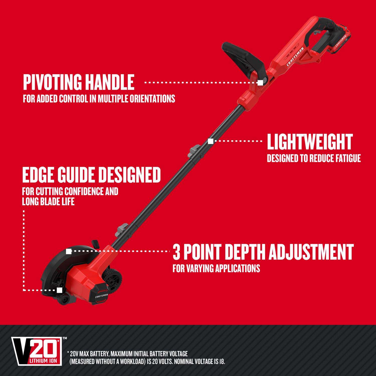 Craftsman V20 CMCED400D1 1.75 in. Battery Edger Kit (Battery and Charger)